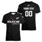 Custom Football New Zealand Women V-Neck T-Shirt Aotearoa United Black Version - Aussie Hoodie