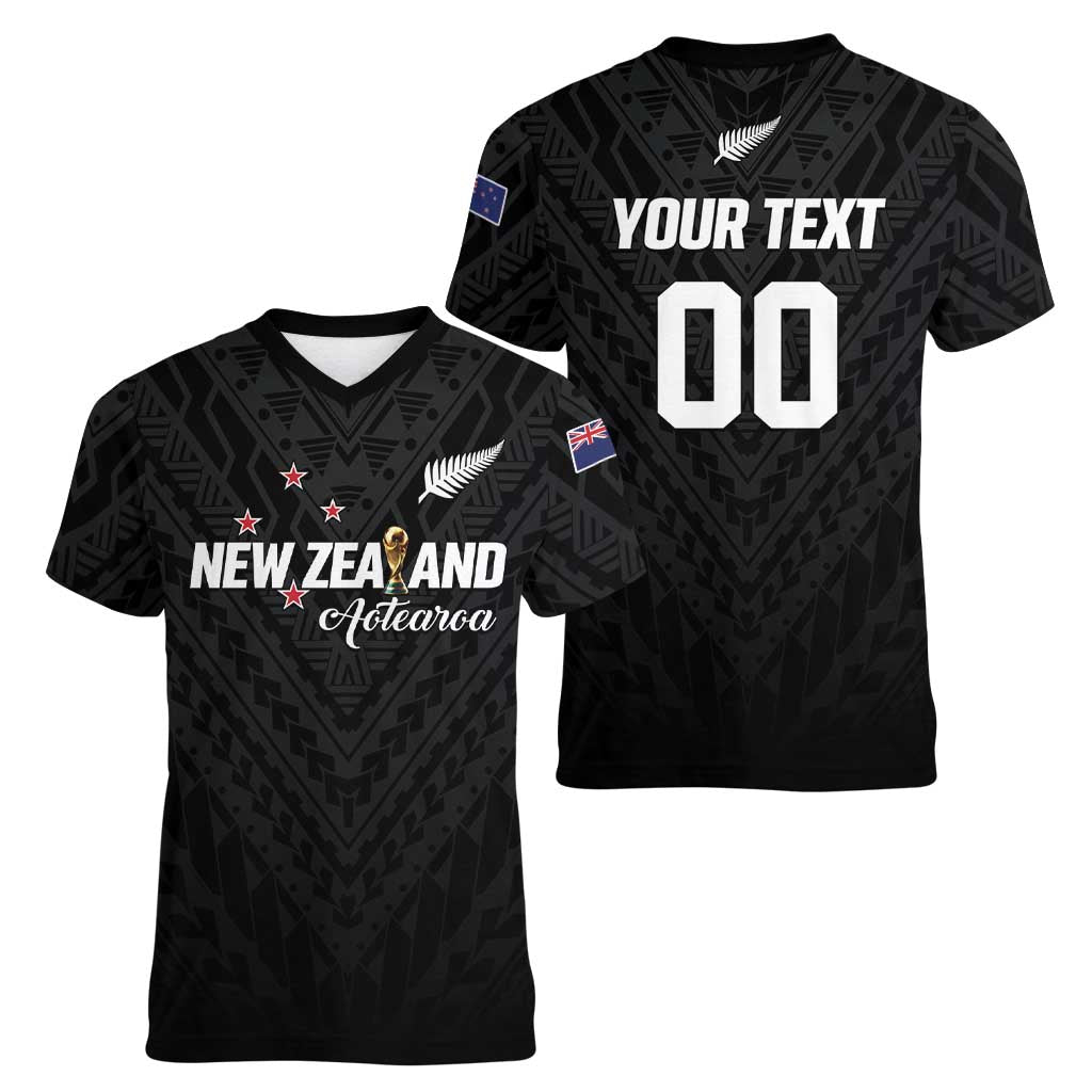 Custom Football New Zealand Women V-Neck T-Shirt Aotearoa United Black Version - Aussie Hoodie