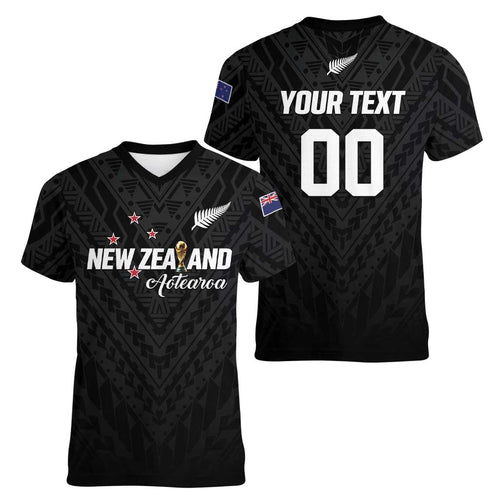 Custom Football New Zealand Women V-Neck T-Shirt Aotearoa United Black Version - Aussie Hoodie