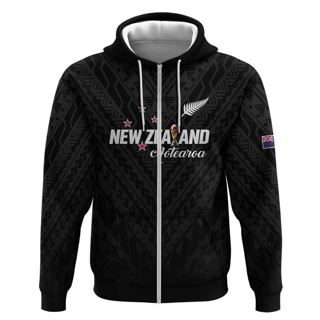 Custom Football New Zealand Zip Hoodie Aotearoa United Black Version - Aussie Hoodie