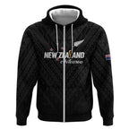 Custom Football New Zealand Zip Hoodie Aotearoa United Black Version - Aussie Hoodie