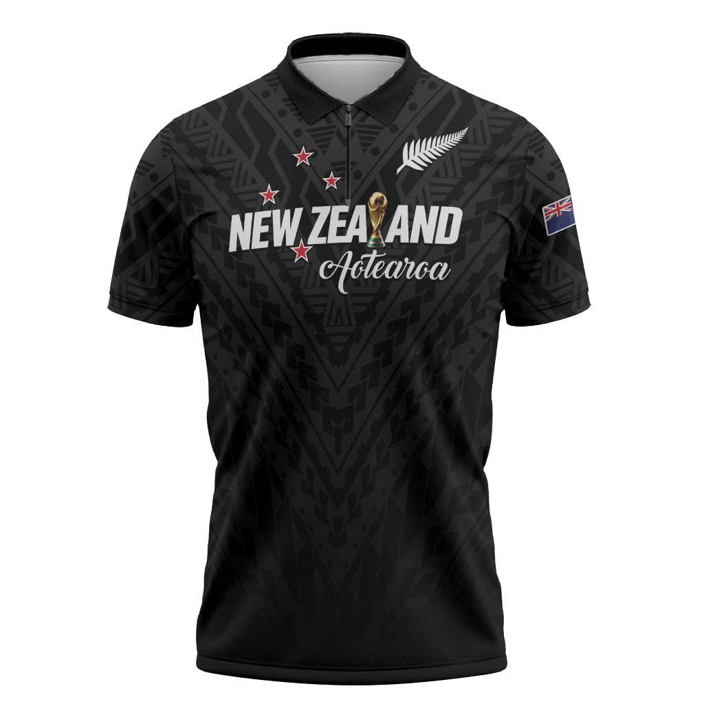 Custom Football New Zealand Zipper Polo Shirt Aotearoa United Black Version - Aussie Hoodie