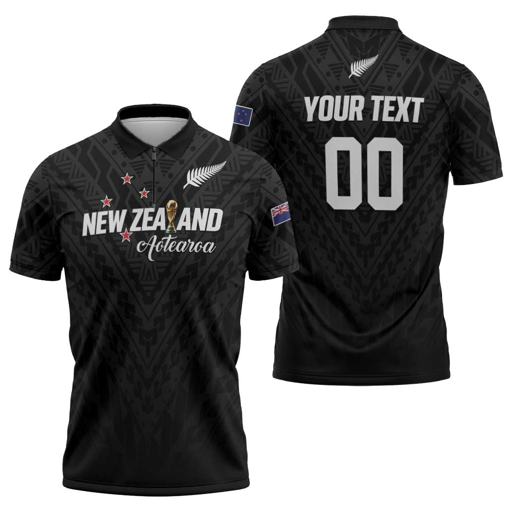 Custom Football New Zealand Zipper Polo Shirt Aotearoa United Black Version - Aussie Hoodie