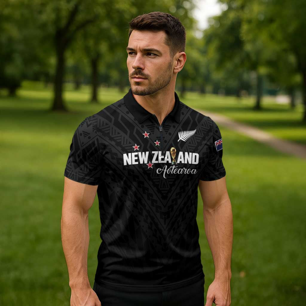 Custom Football New Zealand Zipper Polo Shirt Aotearoa United Black Version - Aussie Hoodie