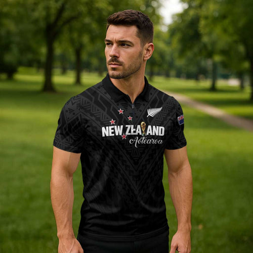 Custom Football New Zealand Zipper Polo Shirt Aotearoa United Black Version - Aussie Hoodie