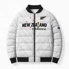 Custom Football New Zealand Bomber Puffer Jacket Aotearoa United White Version - Aussie Hoodie