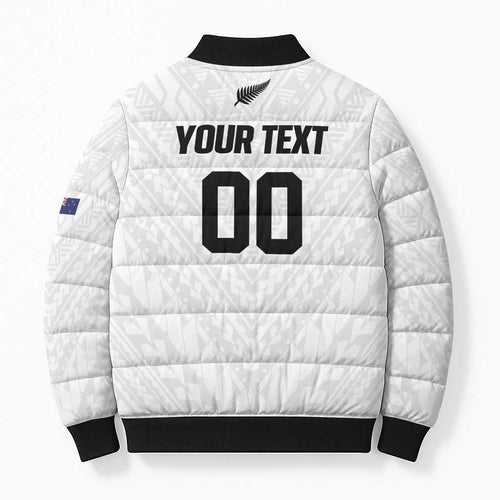 Custom Football New Zealand Bomber Puffer Jacket Aotearoa United White Version - Aussie Hoodie