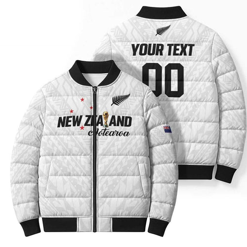 Custom Football New Zealand Bomber Puffer Jacket Aotearoa United White Version - Aussie Hoodie