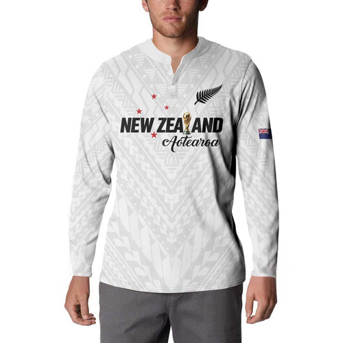 Custom Football New Zealand Button Sweatshirt Aotearoa United White Version - Aussie Hoodie