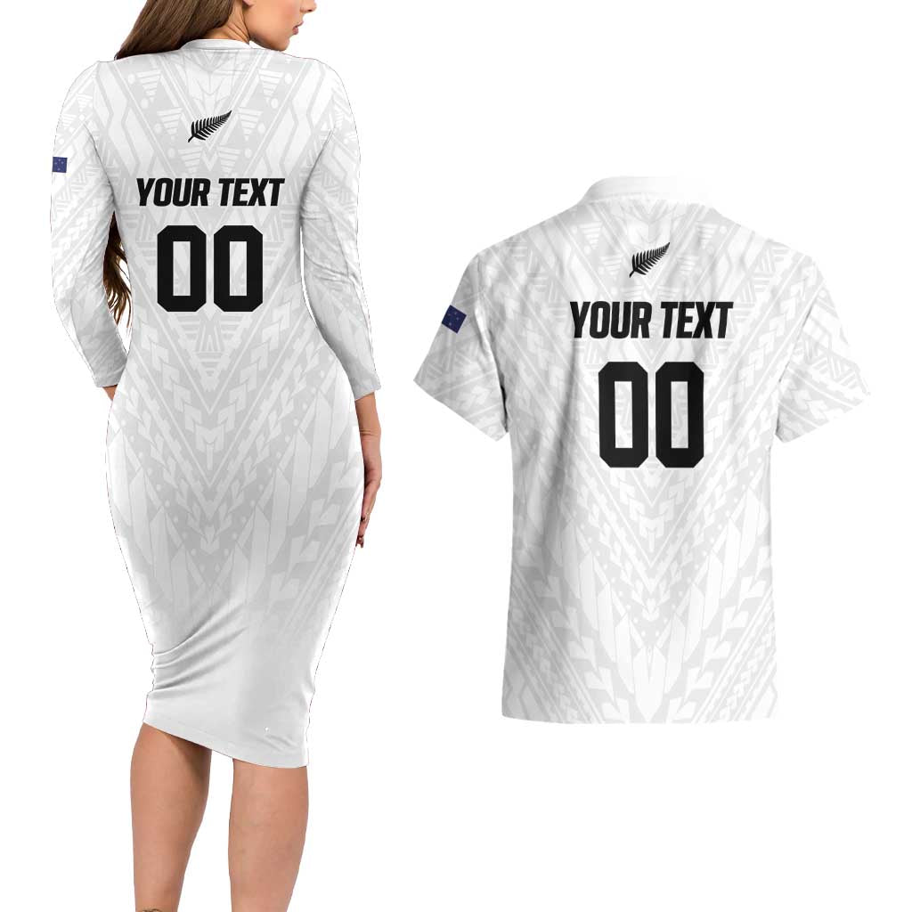 Custom Football New Zealand Couples Matching Long Sleeve Bodycon Dress and Hawaiian Shirt Aotearoa United White Version - Aussie Hoodie