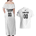 Custom Football New Zealand Couples Matching Off Shoulder Maxi Dress and Hawaiian Shirt Aotearoa United White Version - Aussie Hoodie