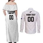 Custom Football New Zealand Couples Matching Off Shoulder Maxi Dress and Long Sleeve Button Shirt Aotearoa United White Version - Aussie Hoodie