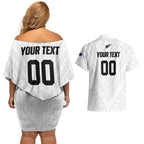 Custom Football New Zealand Couples Matching Off Shoulder Short Dress and Hawaiian Shirt Aotearoa United White Version - Aussie Hoodie