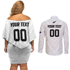 Custom Football New Zealand Couples Matching Off Shoulder Short Dress and Long Sleeve Button Shirt Aotearoa United White Version - Aussie Hoodie