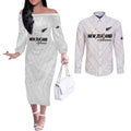 Custom Football New Zealand Couples Matching Off The Shoulder Long Sleeve Dress and Long Sleeve Button Shirt Aotearoa United White Version - Aussie Hoodie
