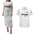 Custom Football New Zealand Couples Matching Puletasi and Hawaiian Shirt Aotearoa United White Version - Aussie Hoodie