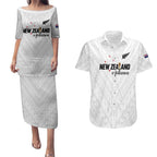 Custom Football New Zealand Couples Matching Puletasi and Hawaiian Shirt Aotearoa United White Version - Aussie Hoodie