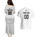 Custom Football New Zealand Couples Matching Puletasi and Hawaiian Shirt Aotearoa United White Version - Aussie Hoodie