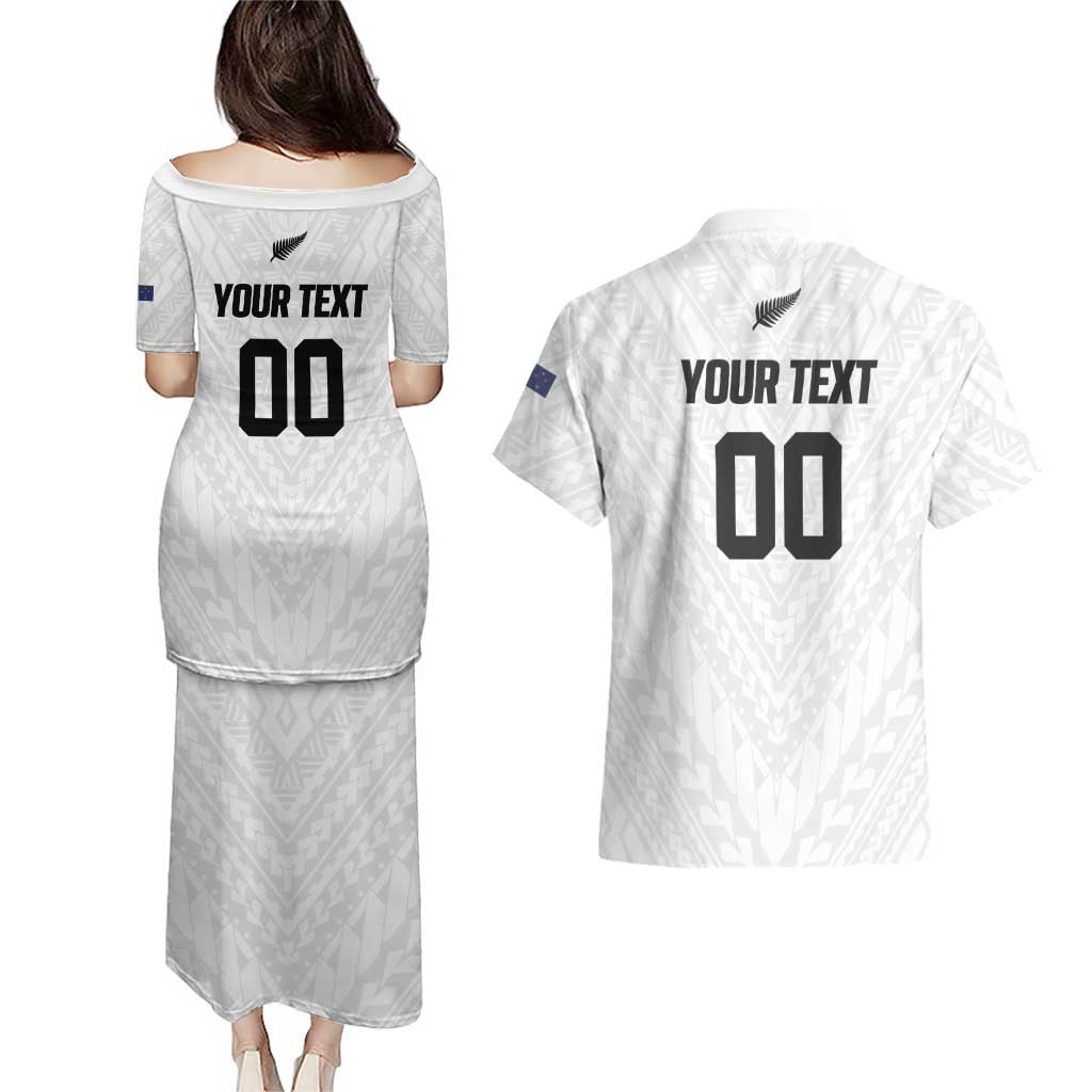 Custom Football New Zealand Couples Matching Puletasi and Hawaiian Shirt Aotearoa United White Version - Aussie Hoodie