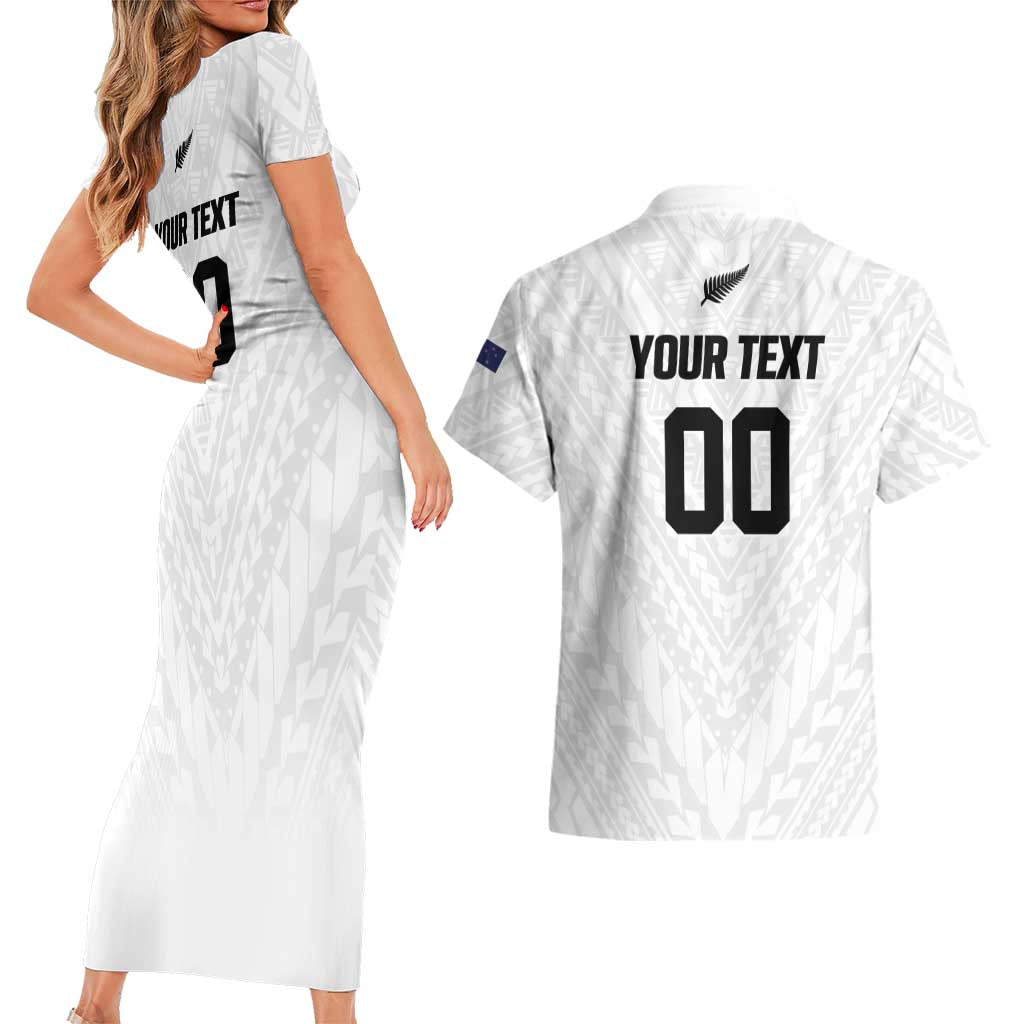 Custom Football New Zealand Couples Matching Short Sleeve Bodycon Dress and Hawaiian Shirt Aotearoa United White Version - Aussie Hoodie