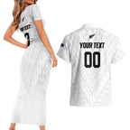 Custom Football New Zealand Couples Matching Short Sleeve Bodycon Dress and Hawaiian Shirt Aotearoa United White Version - Aussie Hoodie