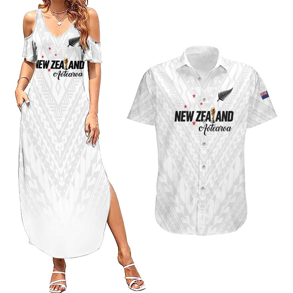 Custom Football New Zealand Couples Matching Summer Maxi Dress and Hawaiian Shirt Aotearoa United White Version - Aussie Hoodie