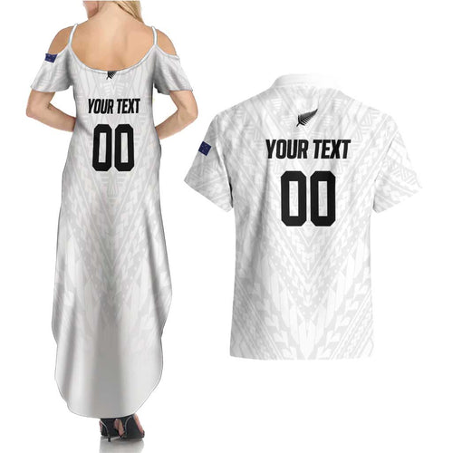 Custom Football New Zealand Couples Matching Summer Maxi Dress and Hawaiian Shirt Aotearoa United White Version - Aussie Hoodie