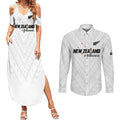 Custom Football New Zealand Couples Matching Summer Maxi Dress and Long Sleeve Button Shirt Aotearoa United White Version - Aussie Hoodie