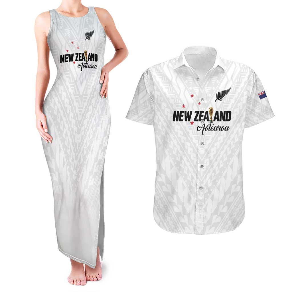 Custom Football New Zealand Couples Matching Tank Maxi Dress and Hawaiian Shirt Aotearoa United White Version - Aussie Hoodie
