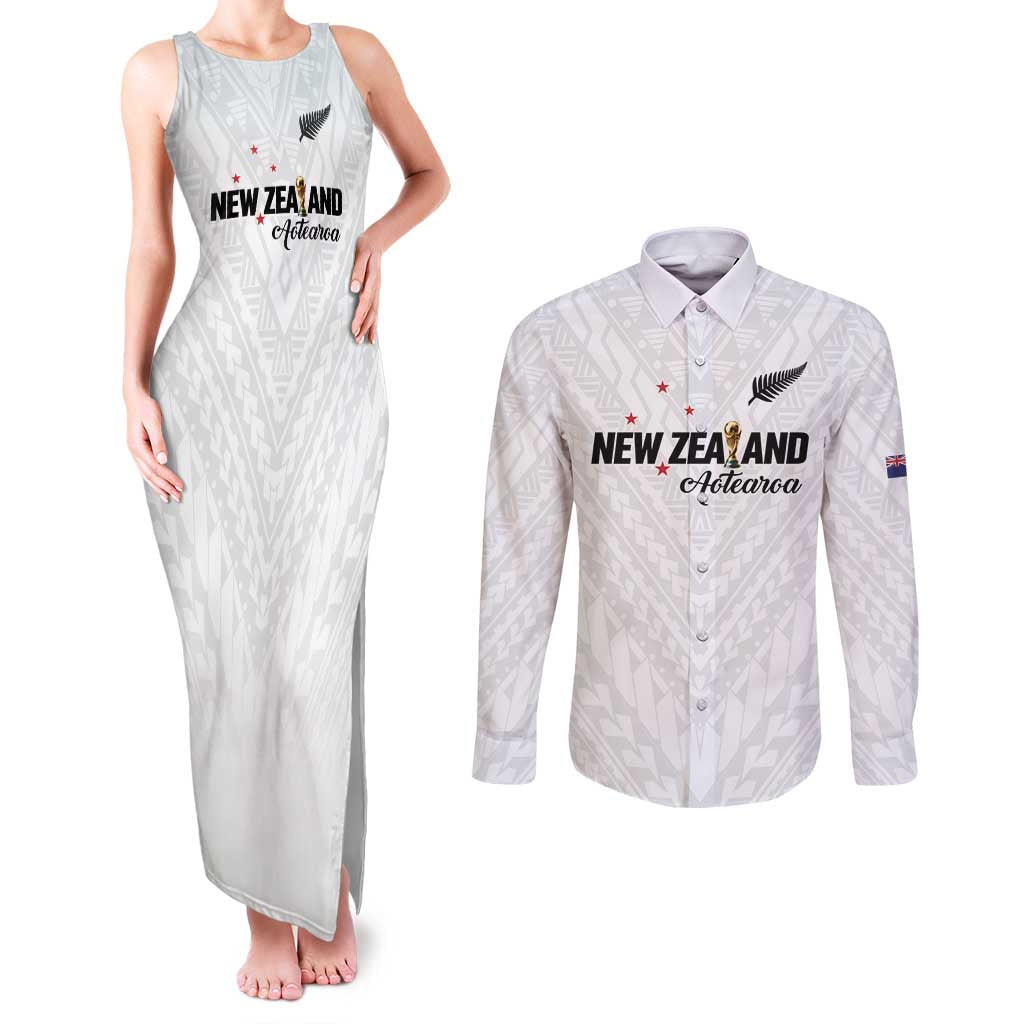 Custom Football New Zealand Couples Matching Tank Maxi Dress and Long Sleeve Button Shirt Aotearoa United White Version - Aussie Hoodie