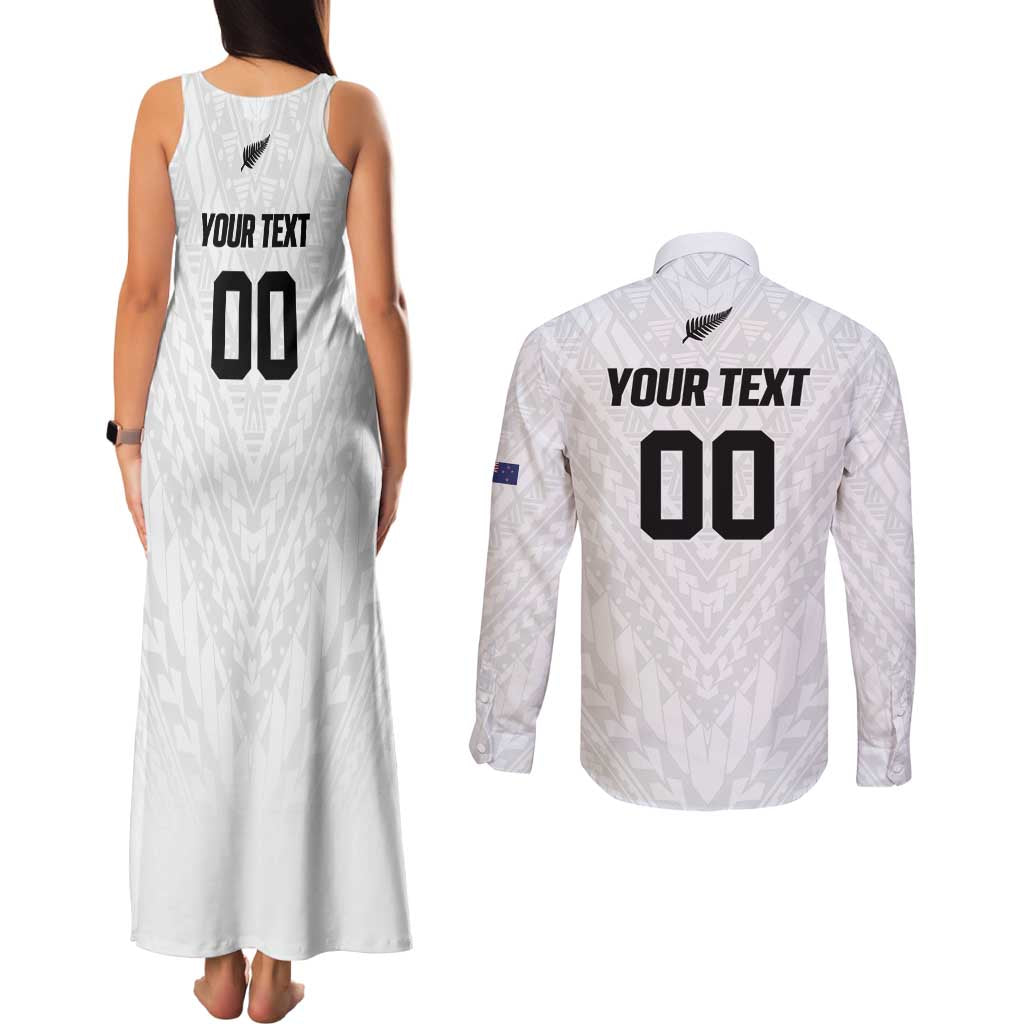 Custom Football New Zealand Couples Matching Tank Maxi Dress and Long Sleeve Button Shirt Aotearoa United White Version - Aussie Hoodie