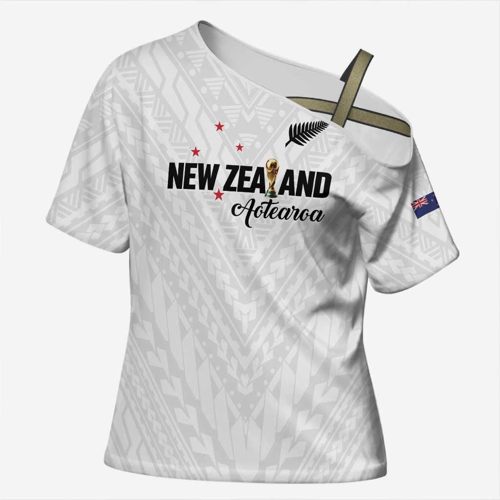 Custom Football New Zealand Cross Shoulder Shirt Aotearoa United White Version - Aussie Hoodie