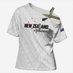 Custom Football New Zealand Cross Shoulder Shirt Aotearoa United White Version - Aussie Hoodie