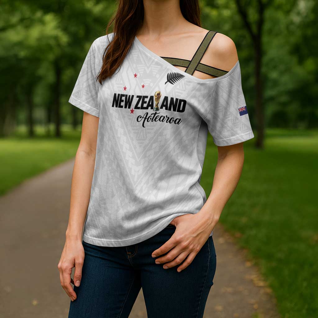 Custom Football New Zealand Cross Shoulder Shirt Aotearoa United White Version - Aussie Hoodie