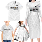 Custom Football New Zealand Family Matching Long Sleeve Bodycon Dress and Hawaiian Shirt Aotearoa United White Version - Aussie Hoodie