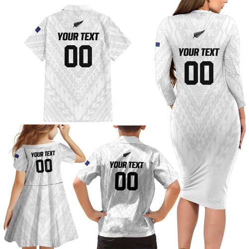 Custom Football New Zealand Family Matching Long Sleeve Bodycon Dress and Hawaiian Shirt Aotearoa United White Version - Aussie Hoodie