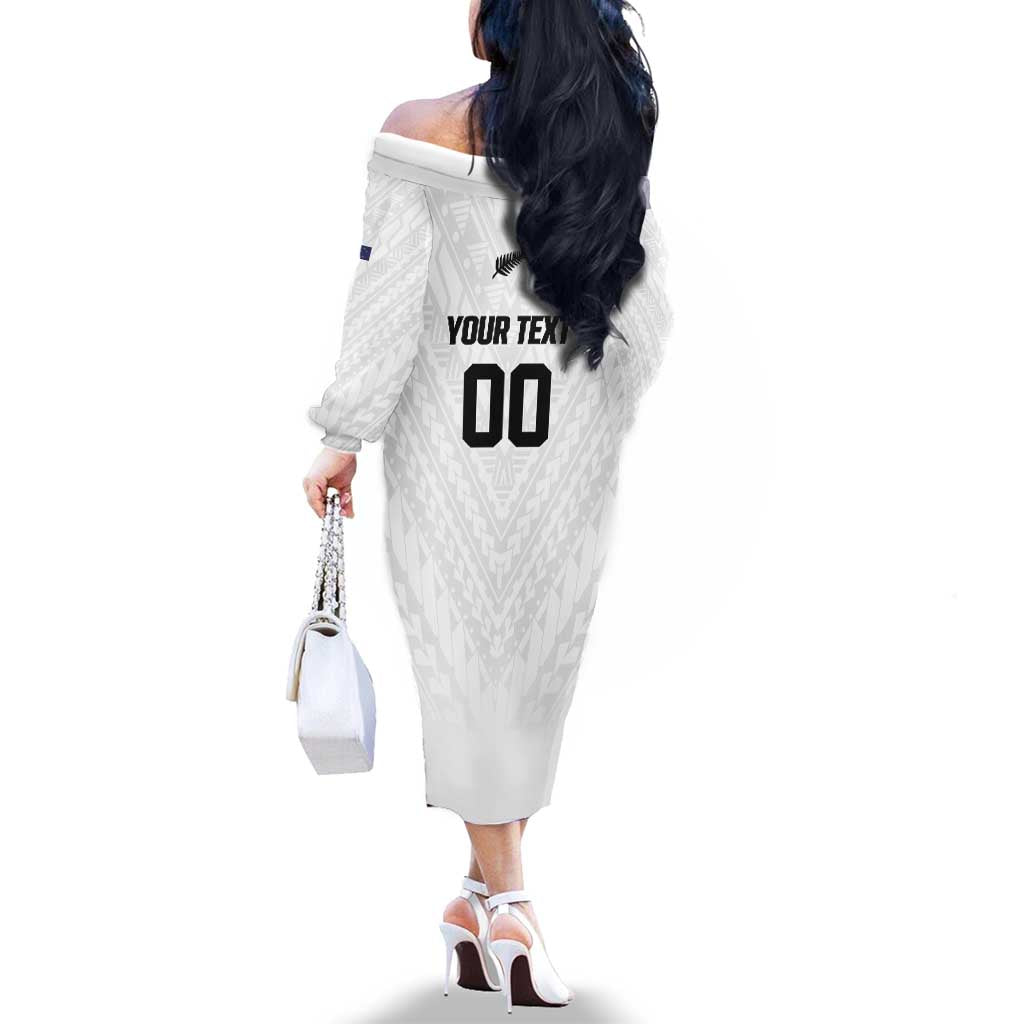 Custom Football New Zealand Family Matching Off The Shoulder Long Sleeve Dress and Hawaiian Shirt Aotearoa United White Version - Aussie Hoodie