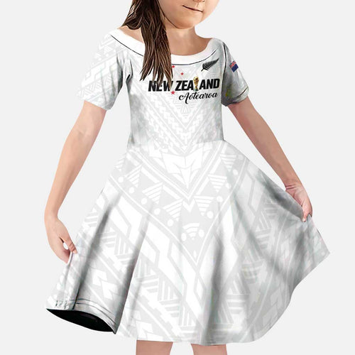 Custom Football New Zealand Family Matching Off Shoulder Maxi Dress and Hawaiian Shirt Aotearoa United White Version - Aussie Hoodie