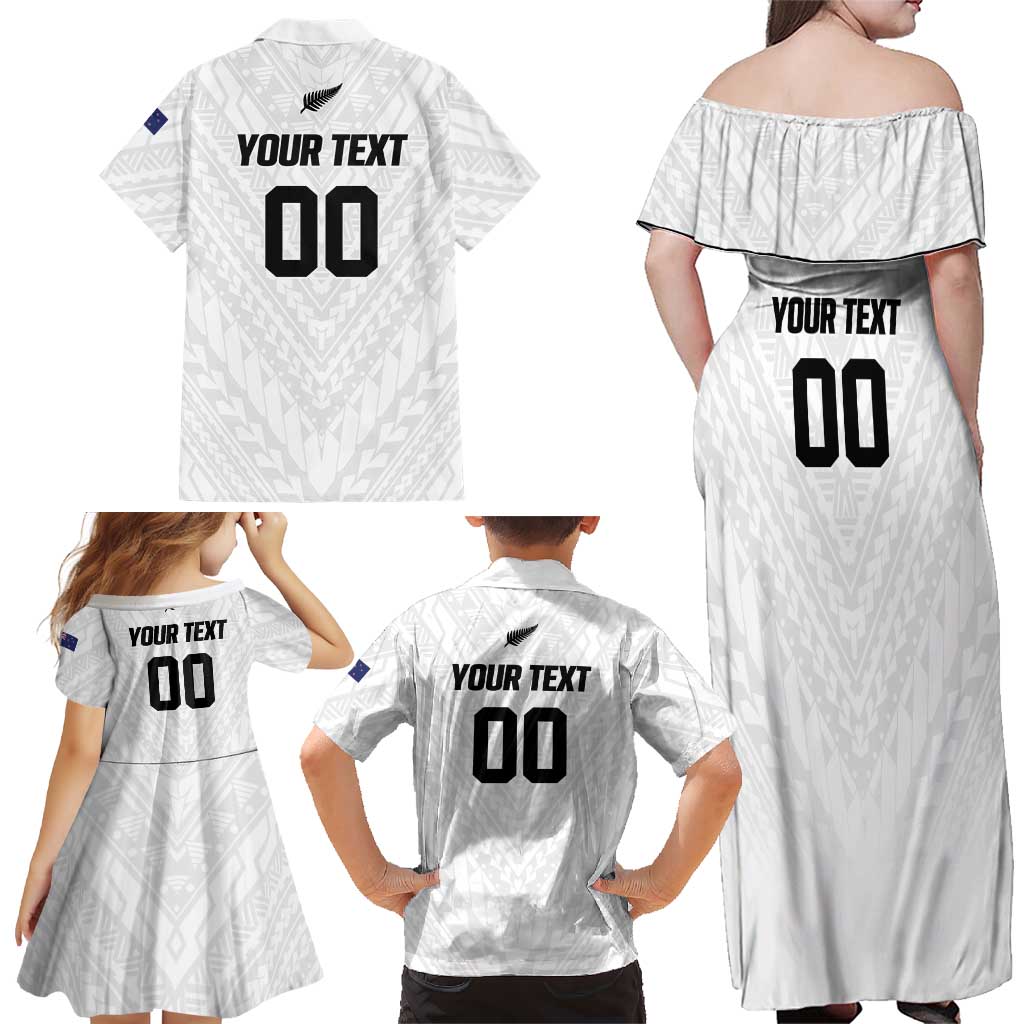 Custom Football New Zealand Family Matching Off Shoulder Maxi Dress and Hawaiian Shirt Aotearoa United White Version - Aussie Hoodie