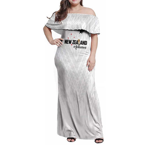 Custom Football New Zealand Family Matching Off Shoulder Maxi Dress and Hawaiian Shirt Aotearoa United White Version - Aussie Hoodie