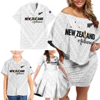 Custom Football New Zealand Family Matching Off Shoulder Short Dress and Hawaiian Shirt Aotearoa United White Version - Aussie Hoodie