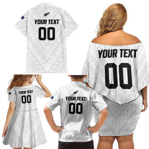 Custom Football New Zealand Family Matching Off Shoulder Short Dress and Hawaiian Shirt Aotearoa United White Version - Aussie Hoodie