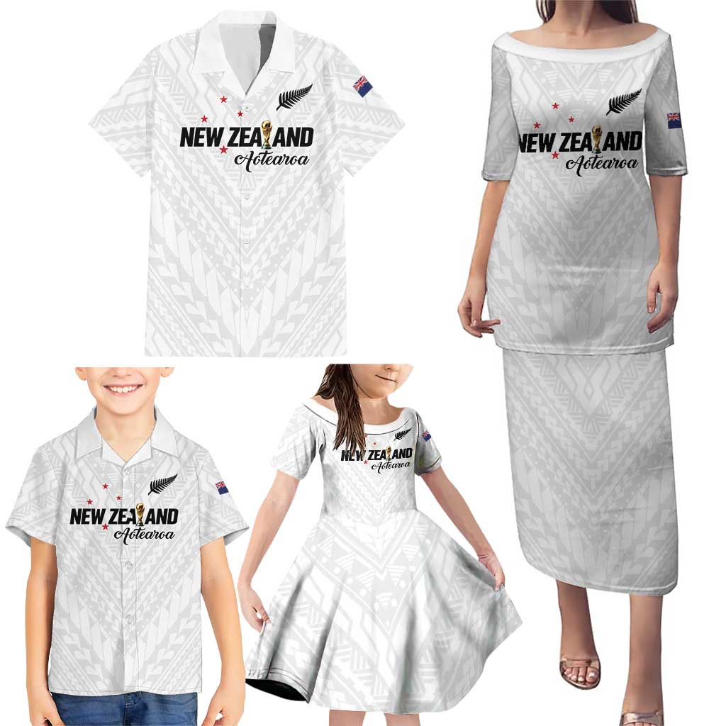 Custom Football New Zealand Family Matching Puletasi and Hawaiian Shirt Aotearoa United White Version - Aussie Hoodie
