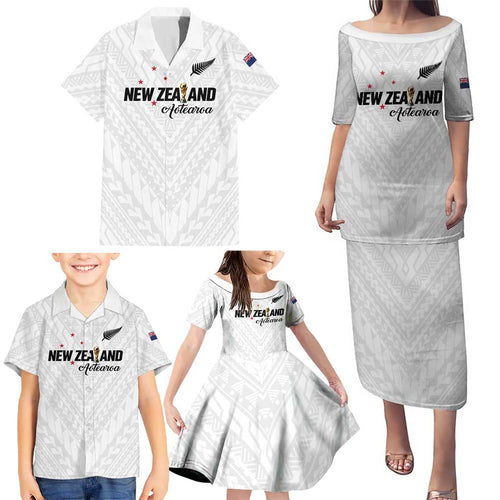 Custom Football New Zealand Family Matching Puletasi and Hawaiian Shirt Aotearoa United White Version - Aussie Hoodie