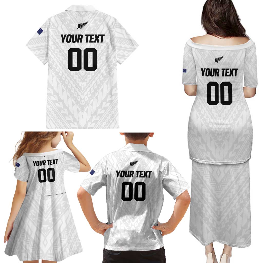 Custom Football New Zealand Family Matching Puletasi and Hawaiian Shirt Aotearoa United White Version - Aussie Hoodie