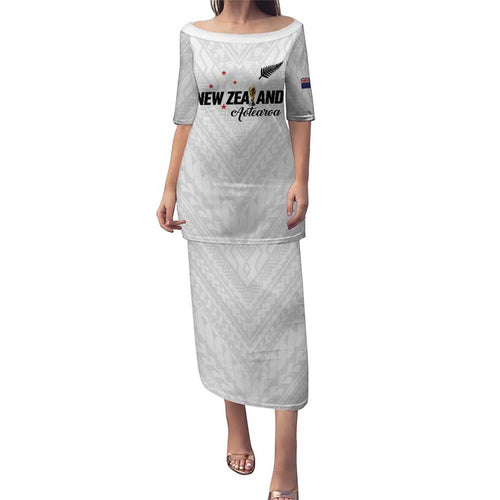 Custom Football New Zealand Family Matching Puletasi and Hawaiian Shirt Aotearoa United White Version - Aussie Hoodie