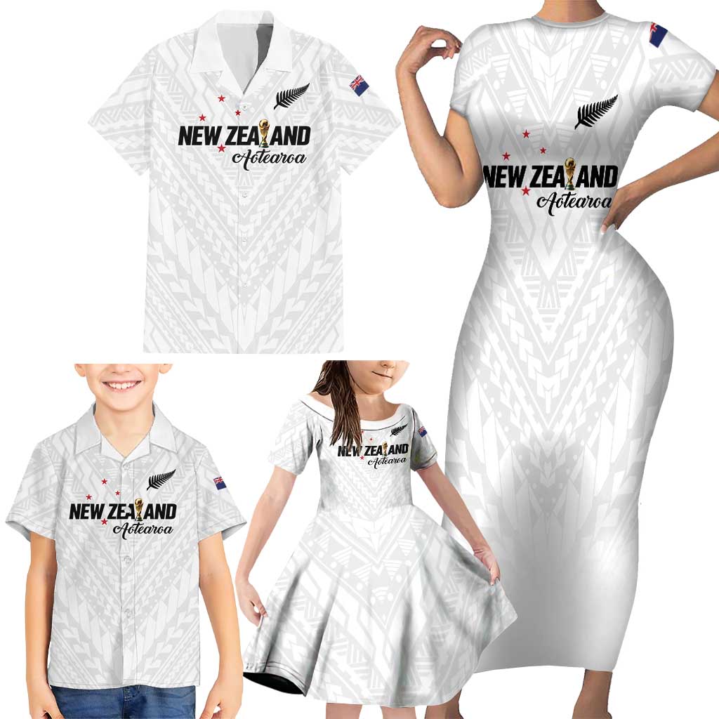 Custom Football New Zealand Family Matching Short Sleeve Bodycon Dress and Hawaiian Shirt Aotearoa United White Version - Aussie Hoodie