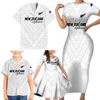 Custom Football New Zealand Family Matching Short Sleeve Bodycon Dress and Hawaiian Shirt Aotearoa United White Version - Aussie Hoodie