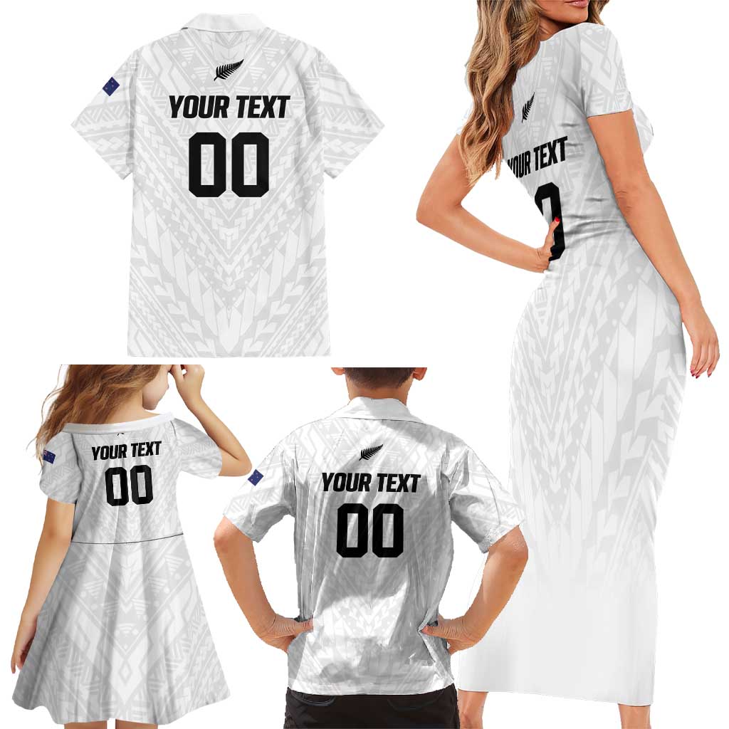 Custom Football New Zealand Family Matching Short Sleeve Bodycon Dress and Hawaiian Shirt Aotearoa United White Version - Aussie Hoodie