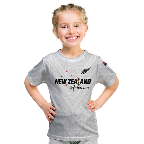 Custom Football New Zealand Kid T Shirt Aotearoa United White Version - Aussie Hoodie